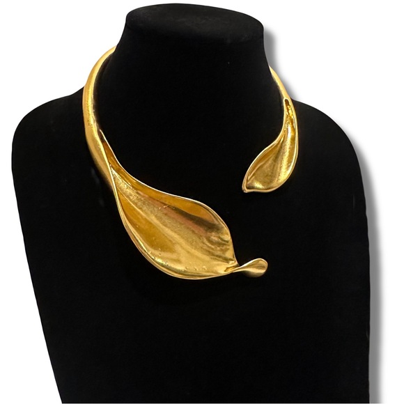 ZARA Golden Calla Lilly Statement Contemporary Hinge Choker ** GORGEOUS ** - Picture 11 of 11